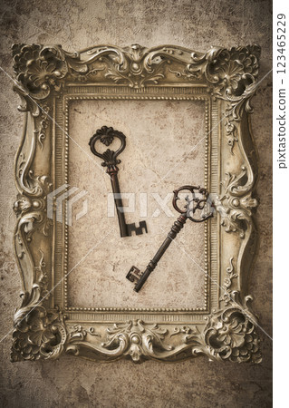 Antique frame and key Antique frame and key 123465229
