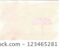 Watercolor painting of a purple umbrella on a light brown background. 123465281