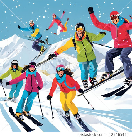 Men and women enjoying skiing 123465461