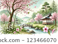 Watercolor Japanese landscape 123466070