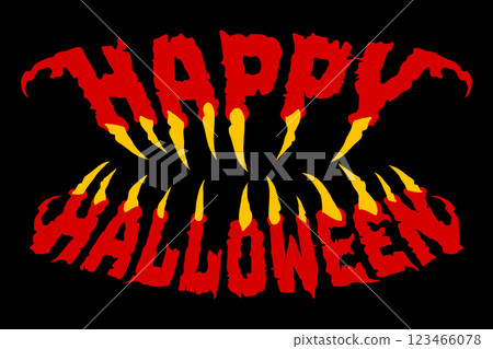 Happy Halloween aggressive text with teeth. Stylish Happy Halloween letter design. Horror sticker, invitation, banner, background, etc. Vector illustration. 123466078