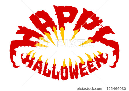 Happy Halloween aggressive text with teeth. Stylish Happy Halloween letter design. Horror sticker, invitation, banner, background, etc. Vector illustration. Happy Halloween aggressive text with teeth. Stylish Happy Halloween letter design. Horror sticker, invitation, banner, background, etc. Vector illustration. 123466080