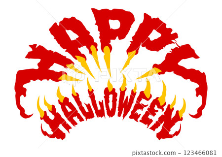 Happy Halloween aggressive text with teeth. Stylish Happy Halloween letter design. Horror sticker, invitation, banner, background, etc. Vector illustration. 123466081