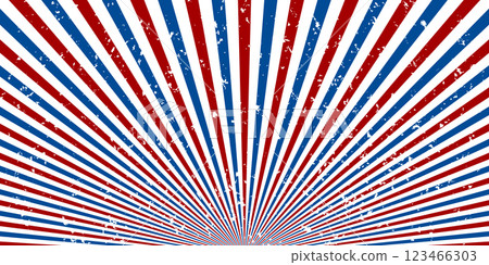 Retro sun rays with Usa colors background. Cartoon sunlight backdrop with grunge. 4th of July, American Independence Day. Vector background with stripes. Retro sun rays with Usa colors background. Cartoon sunlight backdrop with grunge. 4th of July, American Independence Day. Vector background with stripes. 123466303