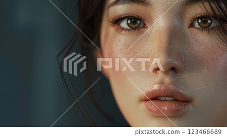 Closeup oriental skin face female beauty health natural moisturizing 123466689