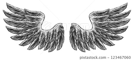 Eagle Angel Wings Tattoo Vintage Woodcut Style Eagle Angel Wings Tattoo Vintage Woodcut Style 123467060