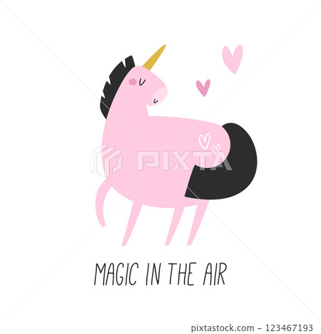 Vector illustration of cute unicorn in a childish flat style. 123467193