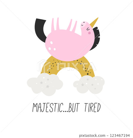 Vector illustration of cute unicorn in a childish flat style. Vector illustration of cute unicorn in a childish flat style. 123467194