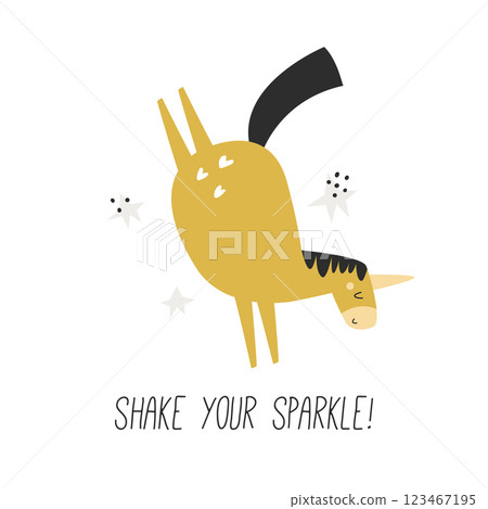 Vector illustration of cute unicorn in a childish flat style. 123467195