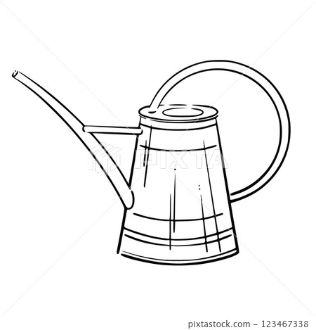 Watering can. Stylish linear vector illustration. Sketch of a gardening tool. Great for garden, terrace, home decor, and sustainable living themes, cards, sign, sticker. Plant care labels, instruction Watering can. Stylish linear vector illustration. Sketch of a gardening tool. Great for garden, terrace, home decor, and sustainable living themes, cards, sign, sticker. Plant care labels, instruction 123467338