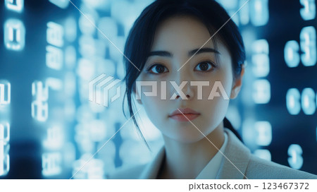 Businesswoman in the digital world 123467372