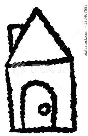 Hand drawn crayon outline of home for kid colouring book, sketch, art, decoration, nature, garden, plant, tree, sticker, spring, summer, cute patch, brooch, spring, summer, backyard, childhood, tattoo 123467685