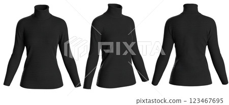 Black Turtleneck Sweater Mockup Front 3 4 Back Views for Fashion Design Black Turtleneck Sweater Mockup Front 3 4 Back Views for Fashion Design 123467695