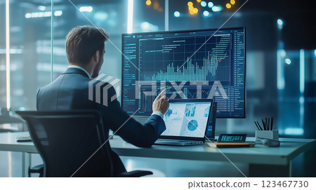 A man operating a personal computer in the office A man operating a personal computer in the office 123467730