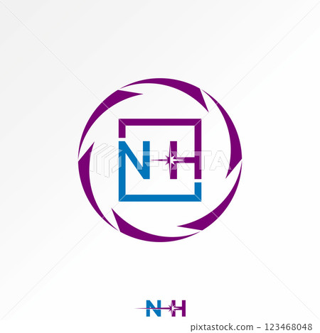 Logo design graphic concept creative premium vector stock image graphic initial NH line square font star tech circle swoosh rotation monogram branding 123468048