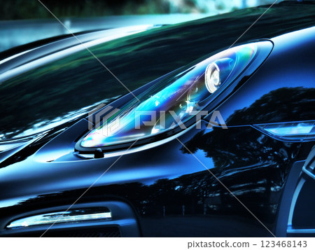 Black sports car headlights 123468143