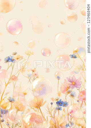 Flower background with soap bubbles 123468404