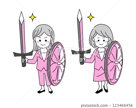 一位婦女用劍和盾牌戰鬥的簡單向量插圖 [女商人] 123468456