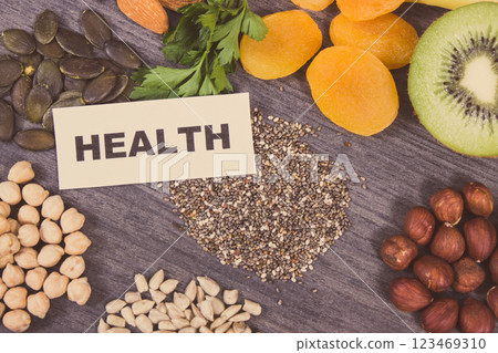 Inscription health with various ingredients as source minerals, potassium, vitamin K and fiber 123469310