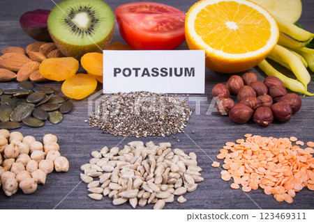 Various ingredients as source natural minerals, potassium, vitamin K and fiber 123469311