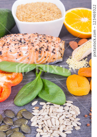 Fresh healthy eating as source various vitamins or minerals. Hair in good condition Fresh healthy eating as source various vitamins or minerals. Hair in good condition 123469322