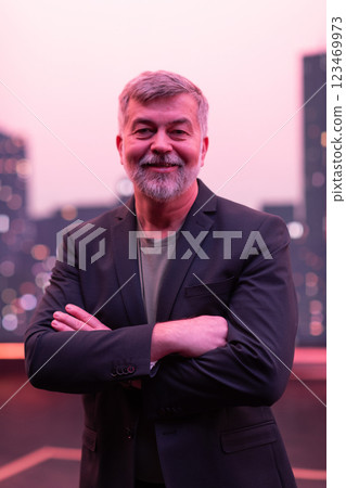 Confident Senior Gentleman with a Smile in an Urban Cityscape. Confident Senior Gentleman with a Smile in an Urban Cityscape. 123469973