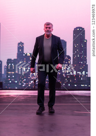 Confident Gentleman Walking in an Urban Evening Cityscape. 123469978