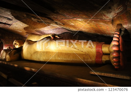 Reclining Buddha statue at Rangiri Dambulla Cave Temple [Sri Lanka] 123470076