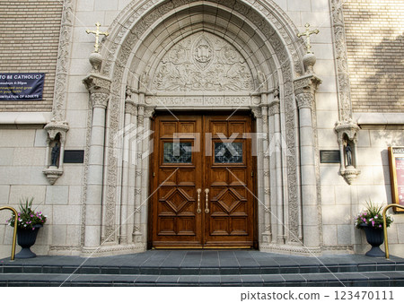 Beautiful Architecture of Holy Ghost Catholic Church Entrance in the City of Denver Colorado 123470111