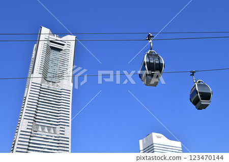 Yokohama cityscape in Japan: Towards a shining era... Yokohama Landmark Tower and Yokohama Air Cabin 123470144