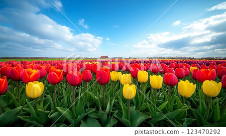 盛開在天空的鬱金香田 盛開在天空的鬱金香田 123470292