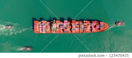 Industrial import-export port prepare to load containers. 123470435