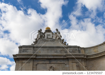 Architectural fragment of the Christiansborg Palace in Copenhagen. Danish crown. Architectural fragment of the Christiansborg Palace in Copenhagen. Danish crown. 123470507