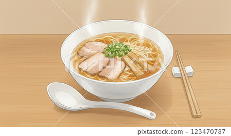 Illustration of soy sauce ramen with rising steam Illustration of soy sauce ramen with rising steam 123470787