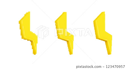 Three yellow lightning bolt shapes side by side in a repeated design pattern Three yellow lightning bolt shapes side by side in a repeated design pattern 123470957