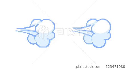 Cartoon style white puffs with motion lines suggesting fast movement or speed in animation 123471088