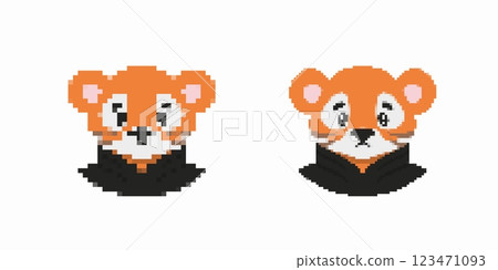 Pixel art cute red panda faces with different expressions in a simple digital design Pixel art cute red panda faces with different expressions in a simple digital design 123471093