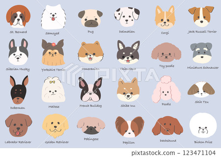 可愛又迷人的狗臉插圖集，上面有名字 123471104