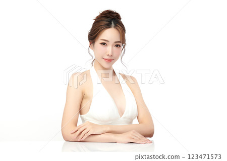 Beautiful young asian woman with clean fresh skin on white background, Face care, Facial treatment, Cosmetology, beauty and spa, Asian women portrait. Beautiful young asian woman with clean fresh skin on white background, Face care, Facial treatment, Cosmetology, beauty and spa, Asian women portrait. 123471573