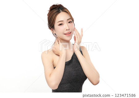 Beautiful young asian woman with clean fresh skin on white background, Face care, Facial treatment, Cosmetology, beauty and spa, Asian women portrait. Beautiful young asian woman with clean fresh skin on white background, Face care, Facial treatment, Cosmetology, beauty and spa, Asian women portrait. 123471586