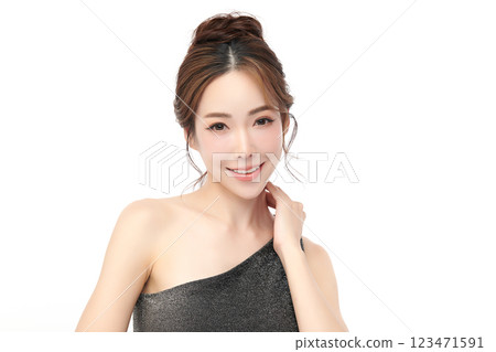 Beautiful young asian woman with clean fresh skin on white background, Face care, Facial treatment, Cosmetology, beauty and spa, Asian women portrait. 123471591