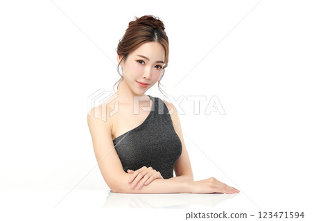 Beautiful young asian woman with clean fresh skin on white background, Face care, Facial treatment, Cosmetology, beauty and spa, Asian women portrait. Beautiful young asian woman with clean fresh skin on white background, Face care, Facial treatment, Cosmetology, beauty and spa, Asian women portrait. 123471594