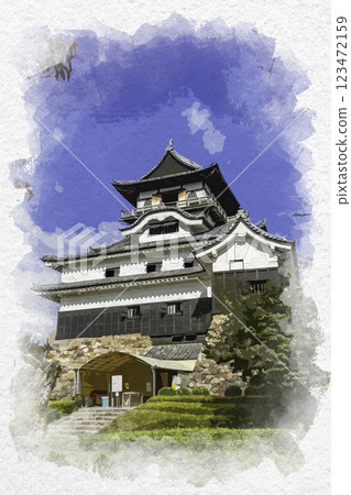 Watercolor style Inuyama Castle tower, Inuyama City, Aichi Prefecture 123472159