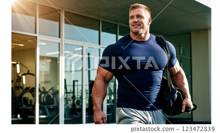 A confident male athlete leaving the gym after a workout 123472839