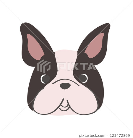 可愛的黑白法國鬥牛犬臉插圖圖示簡單而時尚的插圖 可愛的黑白法國鬥牛犬臉插圖圖示簡單而時尚的插圖 123472869