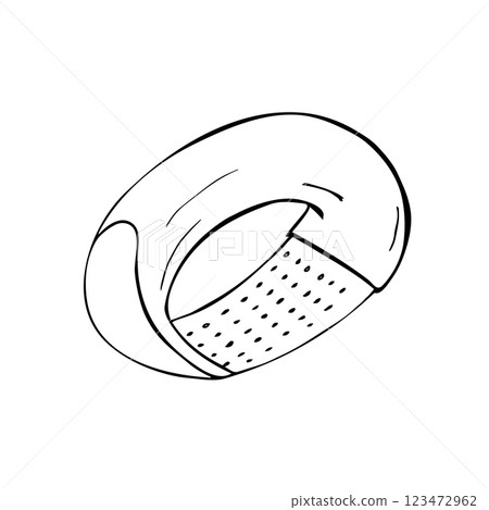 Modern handheld steel garlic press close-up on white background. Hand-drawn isolated illustration. Modern handheld steel garlic press close-up on white background. Hand-drawn isolated illustration. 123472962