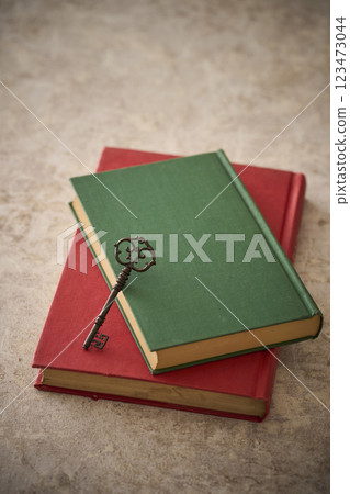 Antique key on top of an old book 123473044