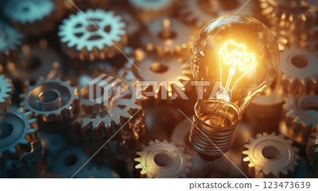 Strategic planning concept, light bulb and cogwheels. 123473639