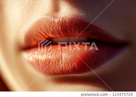 Perfect natural lip makeup. Close up macro photo with beautiful female mouth. Perfect natural lip makeup. Close up macro photo with beautiful female mouth. 123473720