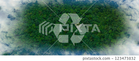 Recycle symbol on the forest background . Ecological concept. Ecology. 123473832